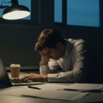Hustle culture psikolojisi — gece geç saatte yorgun çalışan